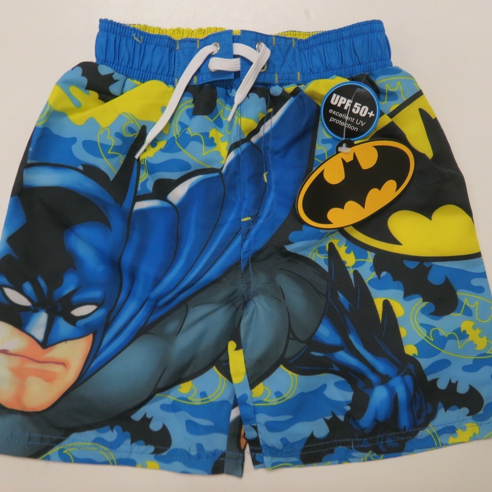 Batman‎ Board Shorts Boys Sz 4 Blue UPF 50+ DC Comics New NWT Allover Print Swim